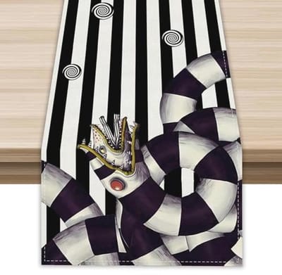Tafelloper - Decoratieve Runner - Feestelijke Decoratie - Levendige Print - 33 x 183 cm - Zwart Gestreept