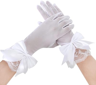 Dailygoods- Bruiloftshandschoenen Elegante Kanten - Korte Nethandschoenen - Volle Vingers - Wit - 26 cm - Perfect voor Feesten - Handschoenen