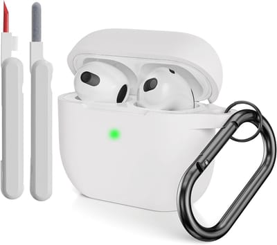 Zachte siliconen beschermhoes voor AirPods 3 met reinigingsset en karabijnhaak - schokbestendige hoes