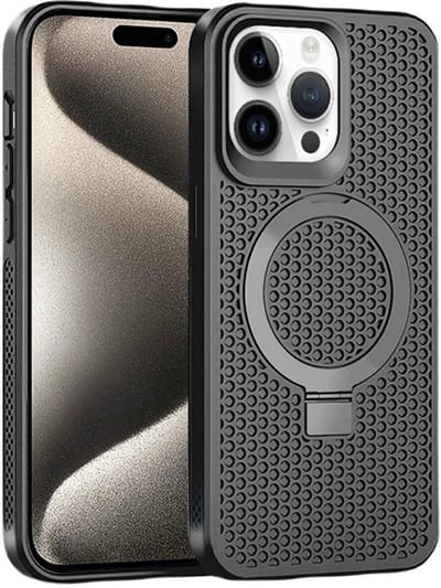 Cityhoesje - iPhone 15 Pro - Magnetic - Ring Holder Kickstand - Protective – Backcase - Zwart