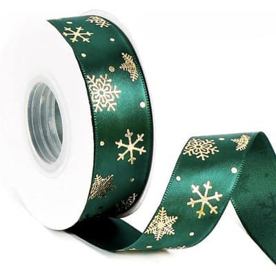 Rubans de Noël bronzants Rubans en polyester imprimés pour nœud, ruban d'emballage pour boîte cadeau, décoration de Noël à faire soi-même, artisanat 25 yards