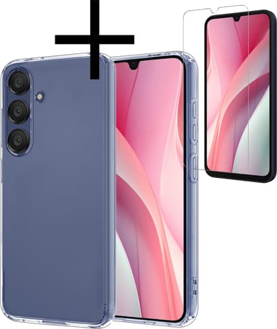 Hoesje - Met Screenprotector - Geschikt voor Samsung Galaxy A15 - Sterk & Shockproof - Back Cover - Siliconen Case - Telefoon Hoes - Transparant