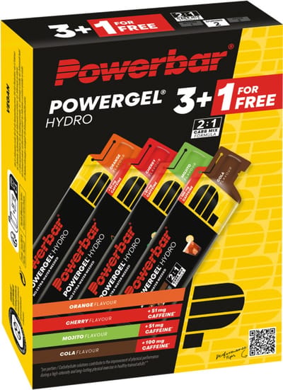 Powerbar | Powergel Hydro 3 +1 gratis | Energy Gel | 26 Gram Carbs | | 4 x 67 ML