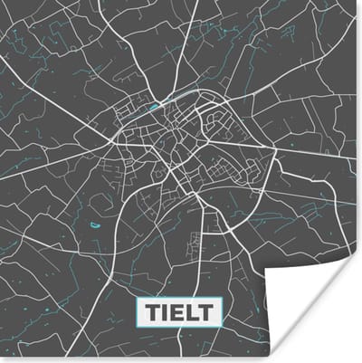 Poster Stadskaart – Grijs - Kaart – Tielt – België – Plattegrond - 100x100 cm XXL