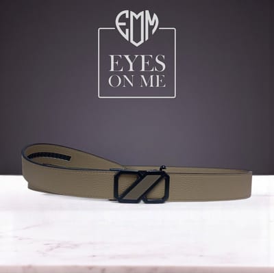 Beige Topgrain leren riem zonder gaatjes met automatische gesp voor heren (Model 8021-K)