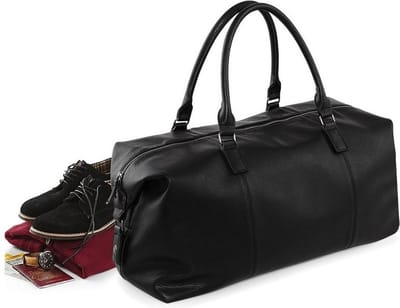 Leatherlook weekendtas - zwart - 30 liter - 56 x 28 x 29 cm - kunstleer - reistas