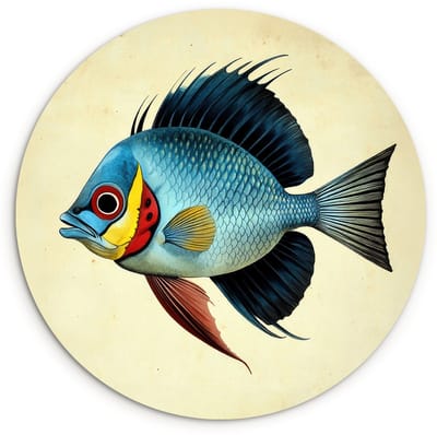 WallCircle® Wandcirkel 120x120 cm - Muurcirkel Blauw - Kieuwen - Vis - Illustratie - Muurdecoratie woonkamer - Wanddecoratie slaapkamer - Kamer decoratie accessoires - Ronde schilderijen XXL