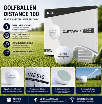 Golfballen Distance 100 – 12 stuks – Sneeuwwit – Extra Lange Afstand