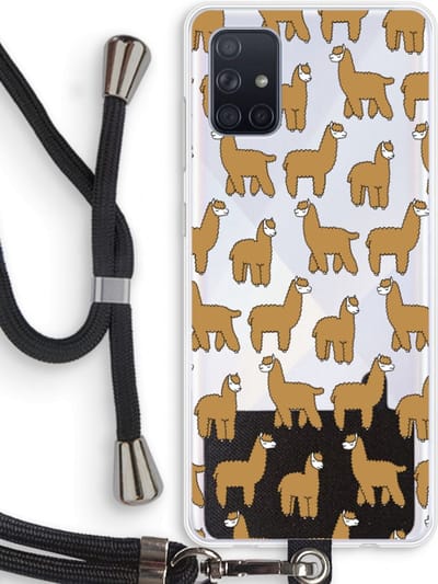 Case Company® - Hoesje met koord geschikt voor Samsung Galaxy A71 hoesje met Koord - Alpacas - Telefoonhoesje met Zwart Koord - Bescherming aan alle Kanten en Over de Schermrand