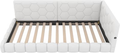 Dagbed, 90*200 cm, slaapbank, met lattenbodem (matras niet inbegrepen), sfeerverlichting in 16 kleuren, USB-poort, Type-C-poort, comfortabele stof, imitatiewol, wit.