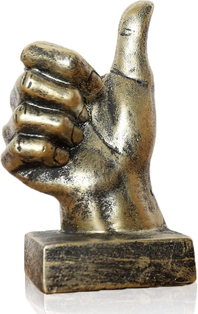 Hand Beeldje - Vinger Decoratie - Bureau Decoratie - Motiverende Kunst - 8.5 x 6 x 15 cm - Goud