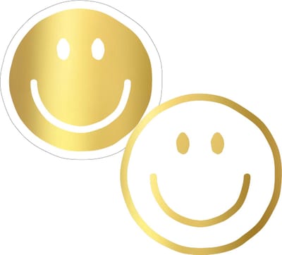 10 Cadeaustickers: Smiley- Wit met goudfolie - Ronde sticker 4 cm- Cadeauversiering- Sluitzegel- Traktatiesticker- Wensetiket