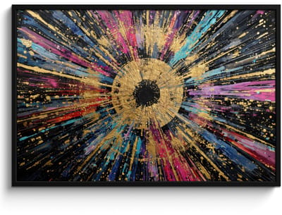 Poster in lijst - Fotolijst 120x80 cm - Posters - Explosie - Goud - Kleurrijk - Abstract - Posterlijst zwart - Decoratie - Wanddecoratie woonkamer - Muurdecoratie slaapkamer