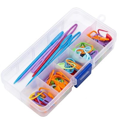 Multikleurige breinaalden set met opbergdoos – breinaalden accessoires set dames en heren – kunststof breinaalden, steken markeerders, 71 delig brei hulpmiddelen set met sorteerdoos