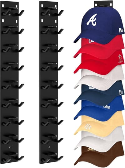 Daity Opbergrek voor baseballpetten (2 stuks) - sterk zelfklevend - wandmontage - meerdere haken - biedt plaats aan maximaal 18 petten - geschikt voor deuropeningen - slaapkamers - kledingkasten - enz. - Zwart（41.2*5.7cm）
