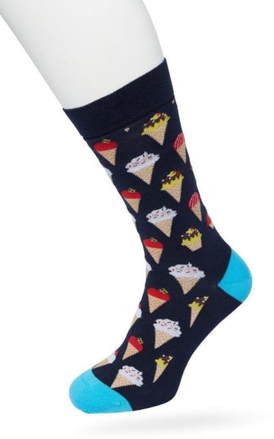 Bonnie Doon Heren Sokken met IJsjes Print maat 40/46 Donker Blauw - Thema Sokken - IJs - Cadeau Sokken - Word je Happy en vrolijk van - Zacht Katoen met Gladde Teennaad - Comfortabel - Perfect Cadeau - Black Iris - BT992130.134