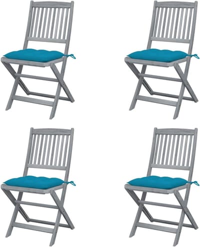 Tuinstoelen inklapbaar - Zitkussens buiten - Buiten zitten - Massief acaciahout - 4 stuks - Grijs blauw