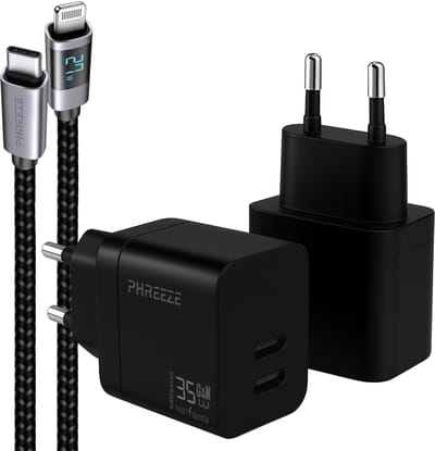Usb C power adapter 2 poorten geschikt voor iPhone iPad Lightning snellader - 1 meter