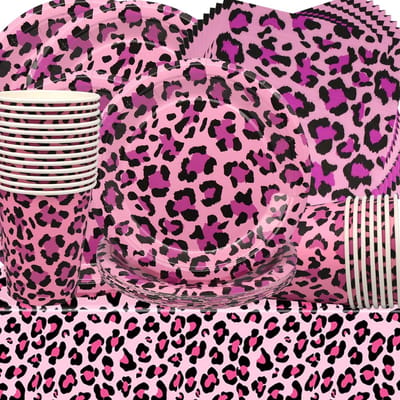 Verjaardagsdecoratie Luipaardprint - Feestservies - Papieren Borden - Bekers - Servetten - Tafelkleed 137x274 cm - Geschikt voor 20 Gasten