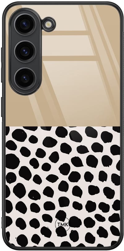 Hoesje geschikt voor Samsung Galaxy S23 - Brown dots abstract - Bruin - TPU luxe case (glossy toplaag) - Geometrisch patroon - Hardcase backcover zwart