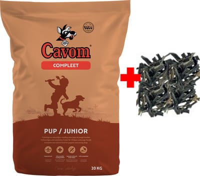 Cavom compleet Pup/Junior - geperste brokken - 20kg met natuurlijke gedroogde Pens Snacks