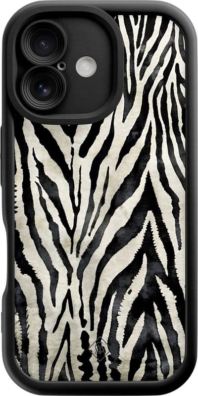 Casimoda® hoesje - Geschikt voor iPhone 16 - Zebra Safari - Effen telefoonhoesje met lensbescherming - Siliconen/TPU - Backcover - Zwart