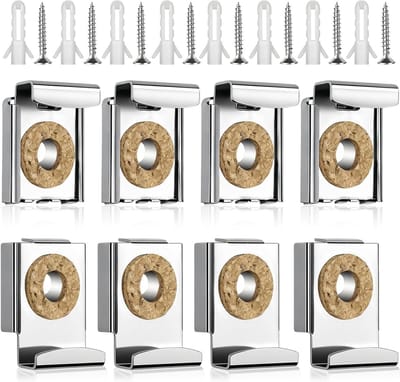 Spiegelhouders Set - Wandbevestiging Clips - Spiegels Ophangen - Roestvrij Staal - 8 Stuks - Zilverkleurig