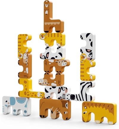 Educatieve Stapelblokken voor Kinderen - Montessori Dierenthema Balansspel voor Peuters en Kleuters (15 Stuks) - Creatief Spel en Motorische Vaardigheden Ontwikkelen