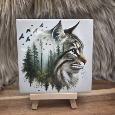Wenstegeltje Kat met natuur – Cadeau voor kattenliefhebbers – Spreuktegel – Stijlvolle Woondecoratie met Boodschap – Trendy nu– Hip trendy tegeltje – Cadeau – Decoratief Tegeltje met Standaard – Cadeau Idee