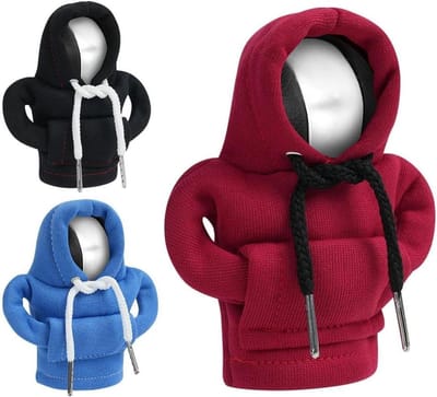 Hoodie voor Versnellingspook, 3 Stuks Cover voor Schakelknop, Creatieve Gearstick Hoodie, Universeel Sweater voor Schakelpook, Handvat Cover voor Auto Interieur, Grijs 11,7 cm.