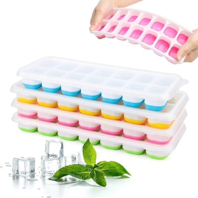 ijsblokjesvorm met deksel, set van 4, stapelbaar ijsblokjesvormen, ijsblokjeshouder, ijsblokjesbak BPA-vrij, ijsblokjesvormen voor whisky, cocktails, bier, koffie Byffoer