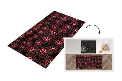 Keukenloper - Loper keuken - Panterprint - Rood - Vacht - 120x60 cm - Keukenloper vinyl