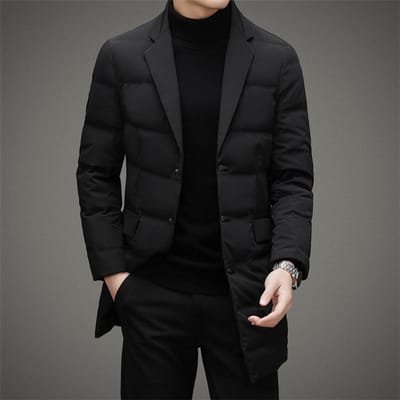 Pak Donsjack Heren Middellang Zakelijk Casual Pakkraag Nieuwjaar Sjaalkraag Winter Dons Pakjas 4XL zwart