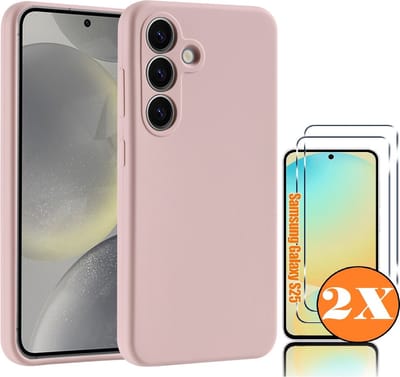 Hoesje geschikt voor Samsung Galaxy S25 Hoesje siliconen Pink Sand zacht TPU backcover - Met gehard glas screenprotector Galaxy S25 / S24 - 2 stuks