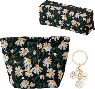 Make-up tas voor vrouwen in twee maten met sleutelhanger, borduursel en polyester stof, ideaal voor reizen en dagelijks gebruik