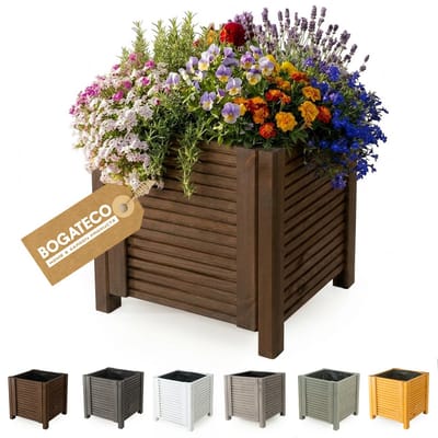 BOGATECO Houten Bloembak met Worteldoek 39x39x40 cm - Modulaire Plantenbak voor Tuin en Terras - 6 Kleuren Beschikbaar - Donkerbruin