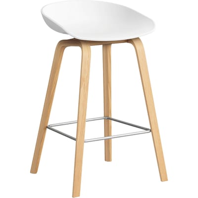 HAY About a Stool AAS 32 - kunststofglijders - Zithoogte 65 cm - voetbank roestvrij staal - lak op waterbasis - white 2.0