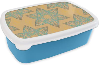Broodtrommel Blauw - Lunchbox - Brooddoos - Kerstster - Blauw - Geel - Patronen - Christmas - 18x12x6 cm - Kinderen - Jongen