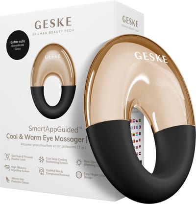 GESKE SmartAppGuided™ Cool & Warm Eye Massager | 7 in 1 | Multifunctioneel massageapparaat | Ogen en gezicht | Batterijloos koelen en warmen | Verstevigt en ontspant | Ringvormig ontwerp