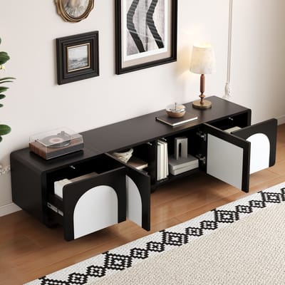 Tv meubel 180x38x45 cm - met twee lades en twee deuren - tv-meubilair - tv-paneel - lage kast - zwart en wit