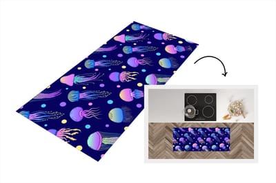 Keukenloper - Loper keuken - Kwallen - Neon - Patronen - Regenboog - 120x50 cm - Keukenloper vinyl