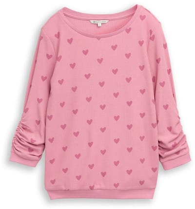 Tom Tailor Denim - Slim fit sweatshirt met hartjesprint - Maat S - pink tonal heart print