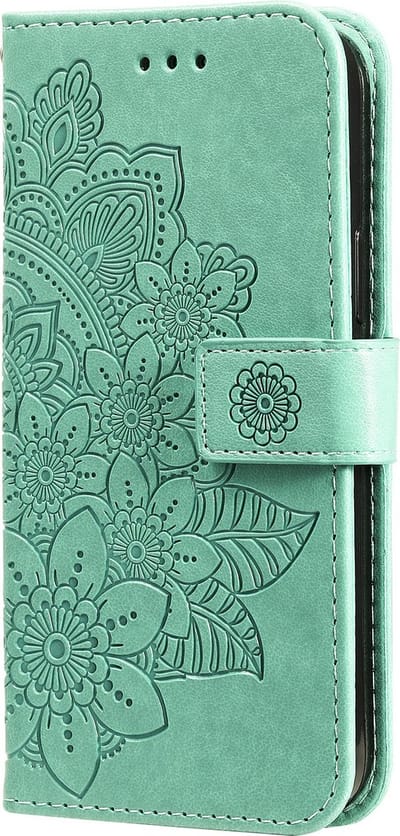 Hoesje geschikt voor Samsung Galaxy A22 5G - Bookcase - Pasjeshouder - Portemonnee - Bloemenprint - Kunstleer - Turquoise