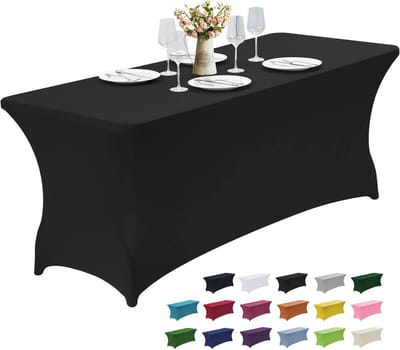 Tafelhoes Elastisch - Beschermhoes Tafel - Feestelijke Decoratie - Kreukvrij Spandex - 6 voet Tafel - Zwart