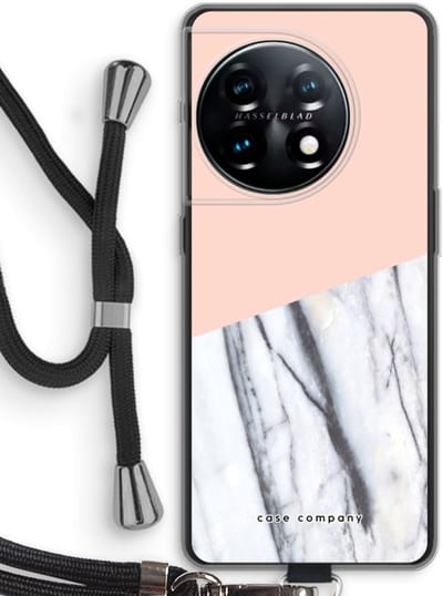 Case Company® - Hoesje met koord geschikt voor OnePlus 11 hoesje met Koord - A touch of peach - Telefoonhoesje met Zwart Koord - Bescherming aan alle Kanten en Over de Schermrand