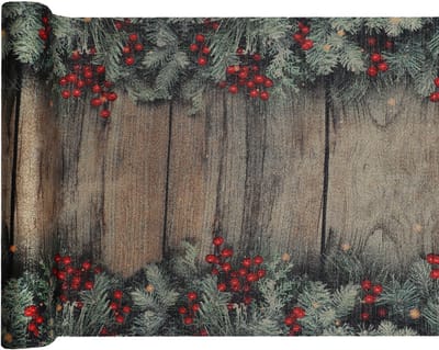 Tafelloper Kerst Dennetakken met Besjes - Polyester - 28 x 250cm