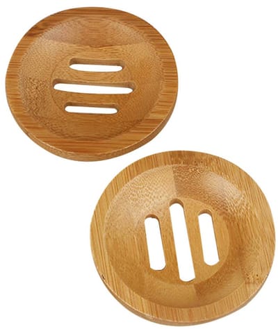 carmdering - Bamboe Zeephouder - Ronde Badhouder - Houten Zeepschaal - Zelfdrainend Ontwerp - Compact 8x8cm Formaat - Natuurlijk Bamboe - Minimalistische Stijl - Ruimtebesparend Voor Kleine Badkamers - 2 Stuks