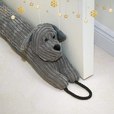 Famanu – Tochtstopper voor onderdeur tegen tocht en geluid, decoratief dierenontwerp, 91 cm, stof, grijs