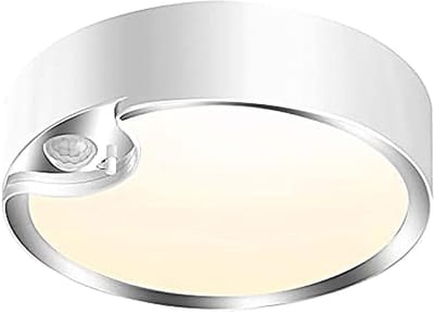 Plafondlamp met bewegingssensor, op batterijen werkend, plafondlamp met 400 lumen, 6000K, 7,8 inch, bewegingsgeactiveerd licht voor in de kast, trap, hal, douche, schuur, garage, voorraadkamer, kelder, veranda