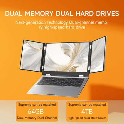 16" + 10.5" + 10.5" Triple-Screen Laptop, Intel Core i7-1260P, 32GB RAM (tot 64GB), 1TB SSD (tot 4TB), Vingerafdruk & Gezichtsherkenning, WiFi 6, RJ45, BT 5.2, Full USB-C, Aluminium – Windows 11